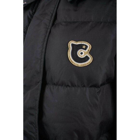 COACH Womens Down Puffer Jacket Coat Black Sz 2 Hooded Lamb Shearling trim NEW - Picture 3 of 6